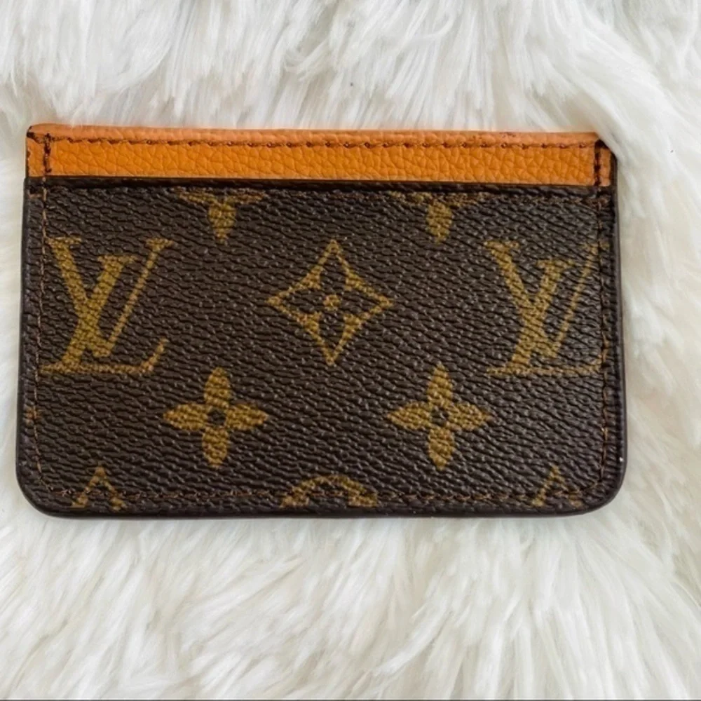 NEW L V Monogram Canvas Card Holder/Tan Leather